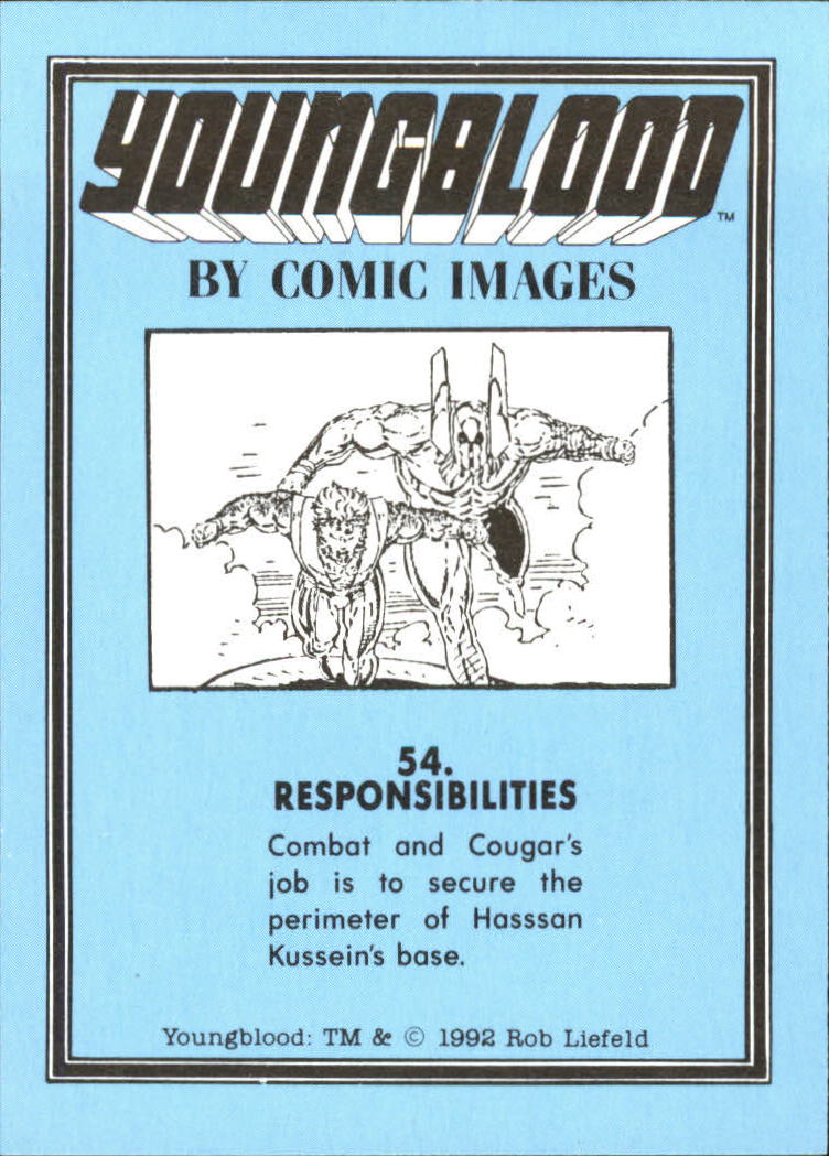 1992 Comic Images Youngblood #54 Responsibilities back image
