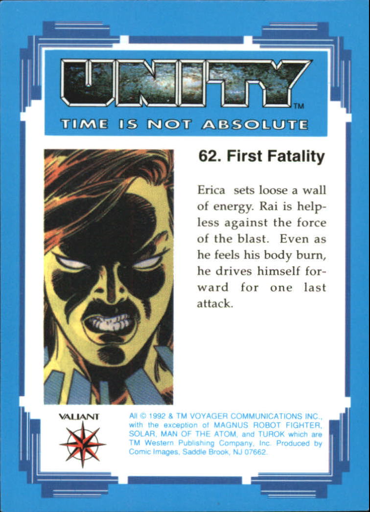 1992 Comic Images Unity #62 First Fatality back image