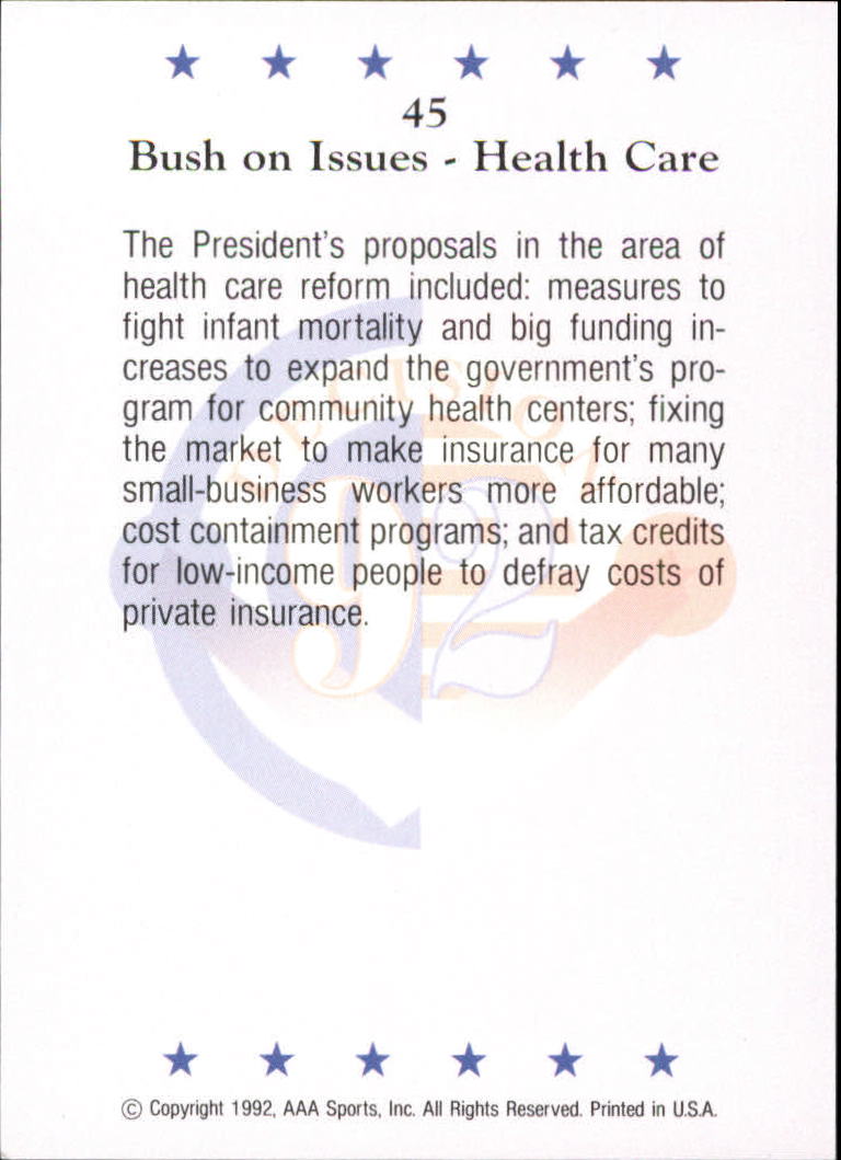 1992 Wild Card Decision '92 #45 Bush on Issues - Health Care back image