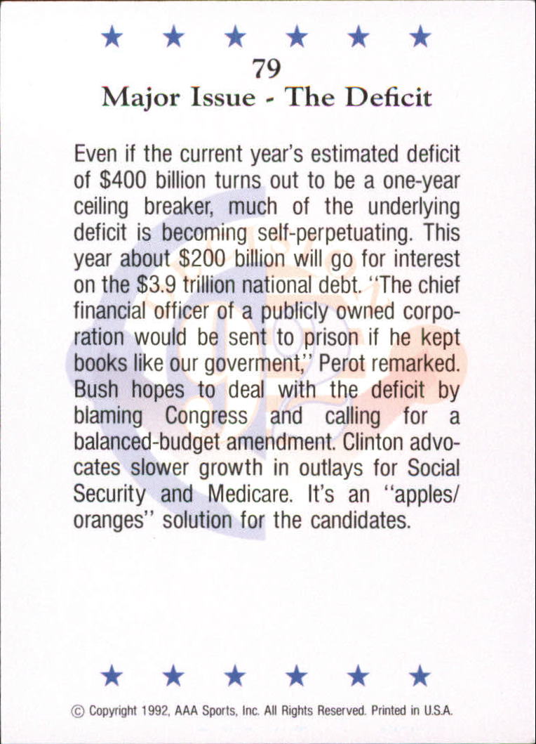 1992 Wild Card Decision '92 #79 The Deficit back image