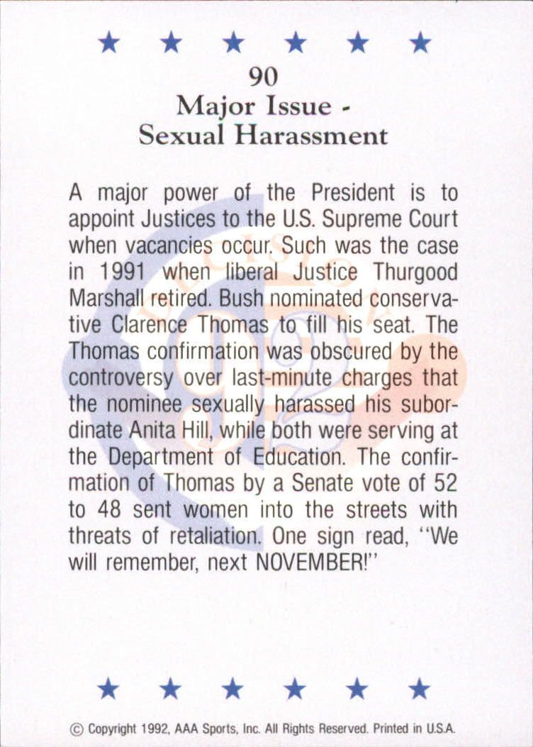 1992 Wild Card Decision '92 #90 Sexual Harassment back image