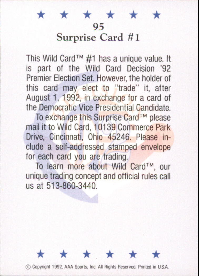 1992 Wild Card Decision '92 #95 Surprise Card #1 back image