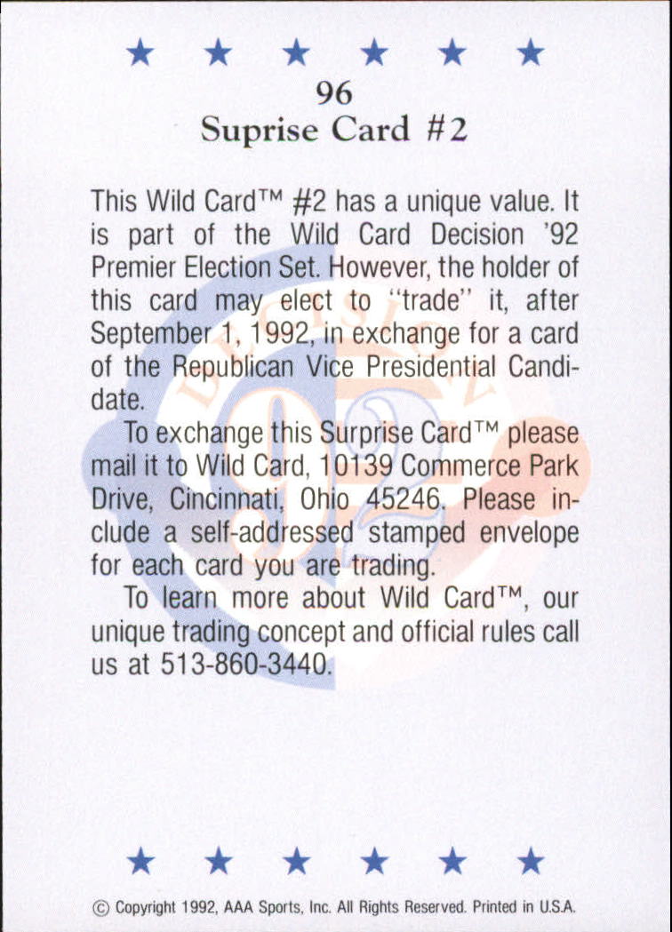 1992 Wild Card Decision '92 #96 Surprise Card #2 back image