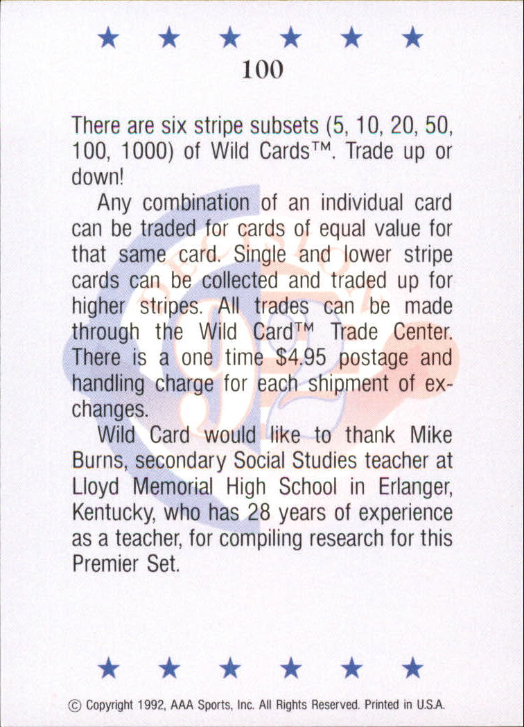 1992 Wild Card Decision '92 #100 Checklist #3 back image