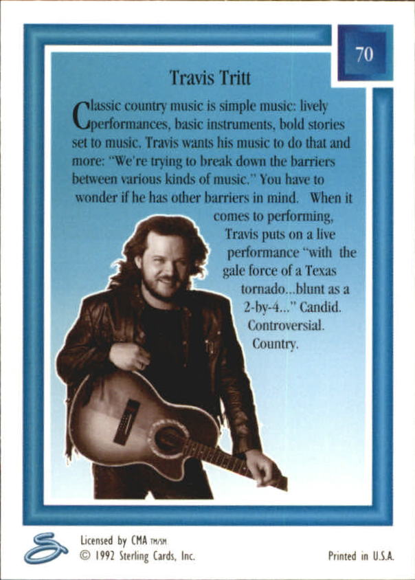 1992 Sterling Country Gold #70 Travis Tritt back image