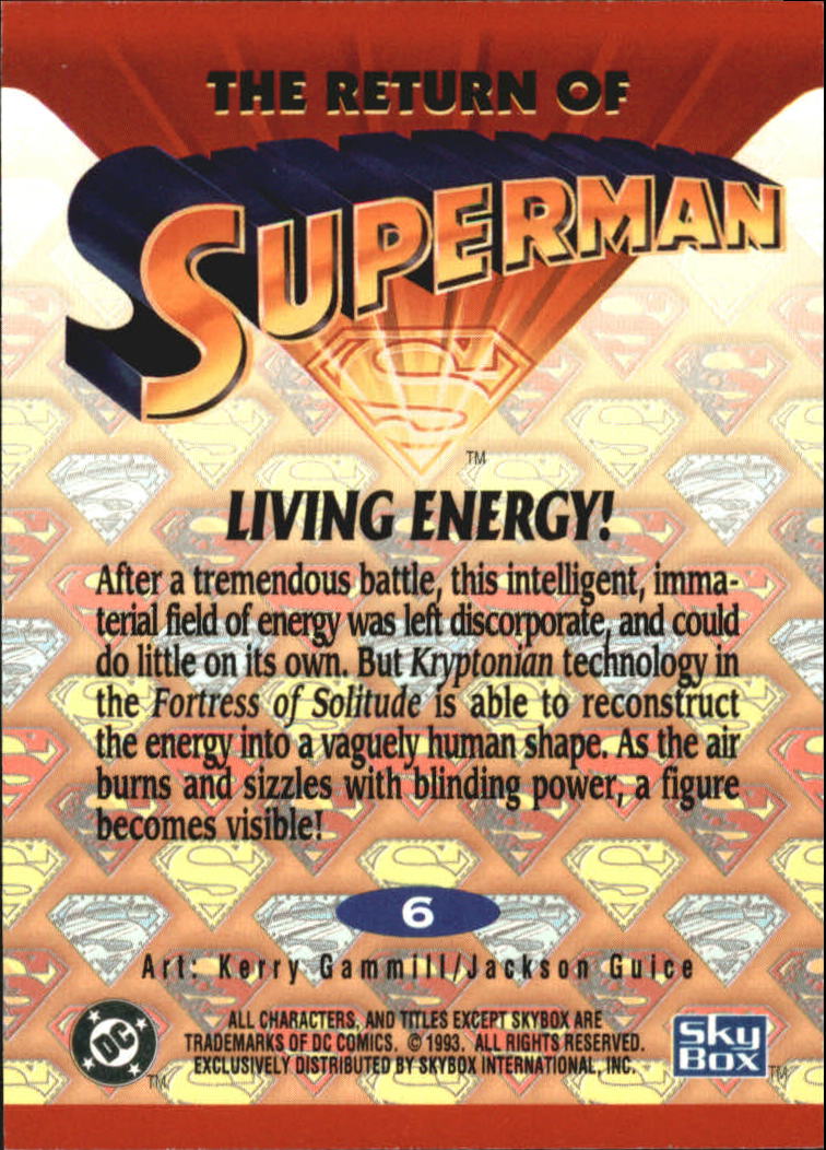 1993 SkyBox Return of Superman #6 Living Energy back image