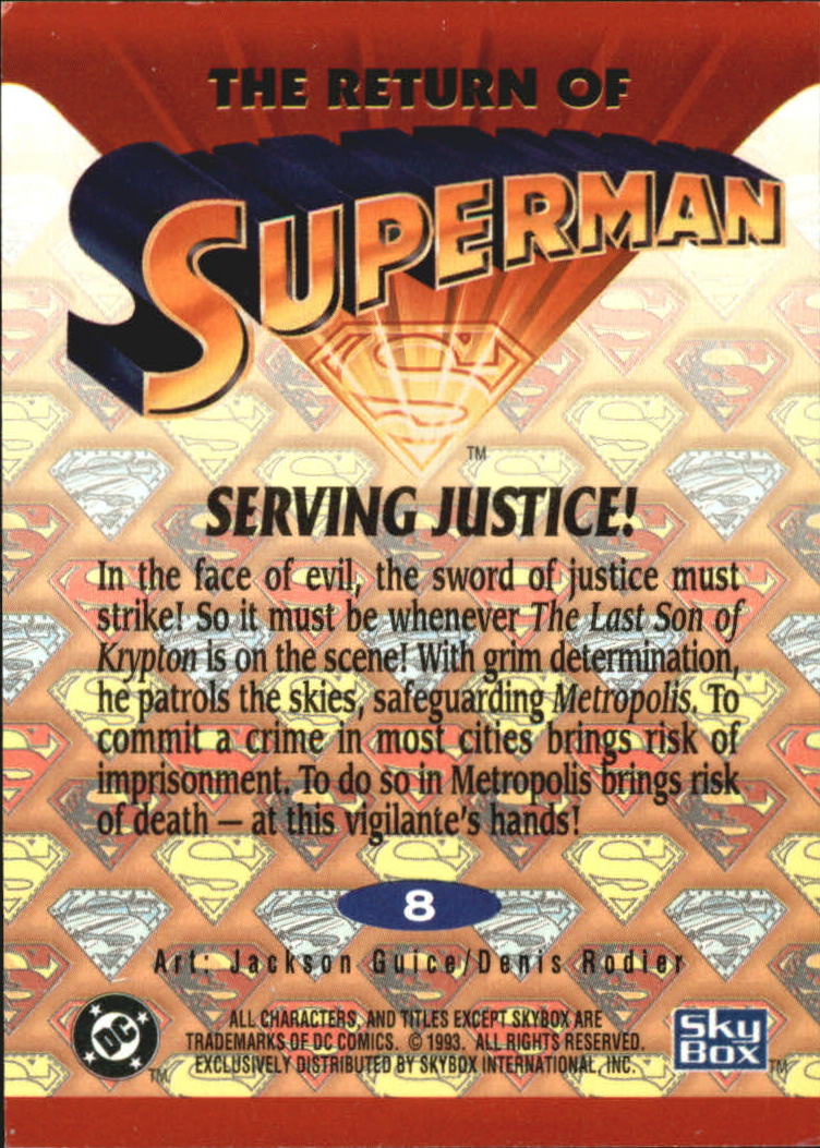 1993 SkyBox Return of Superman #8 Serving Justice back image