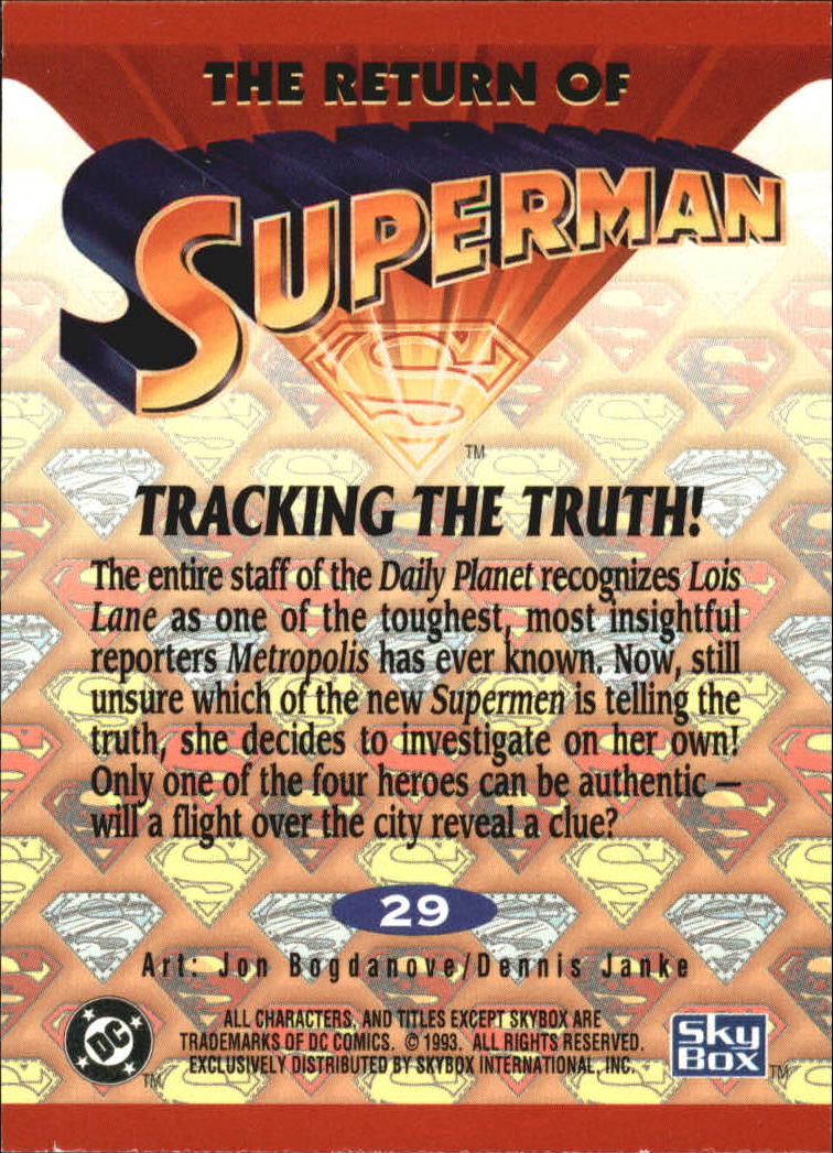 1993 SkyBox Return of Superman #29 Tracking the Truth back image