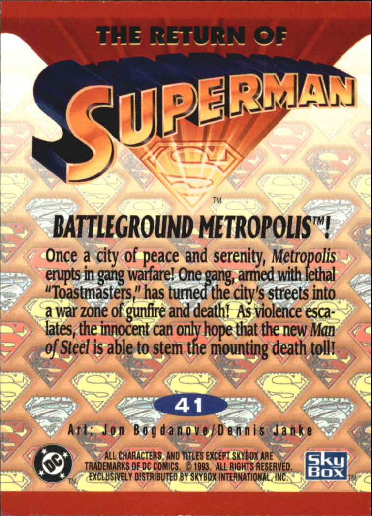 1993 SkyBox Return of Superman #41 Battleground Metropolis back image