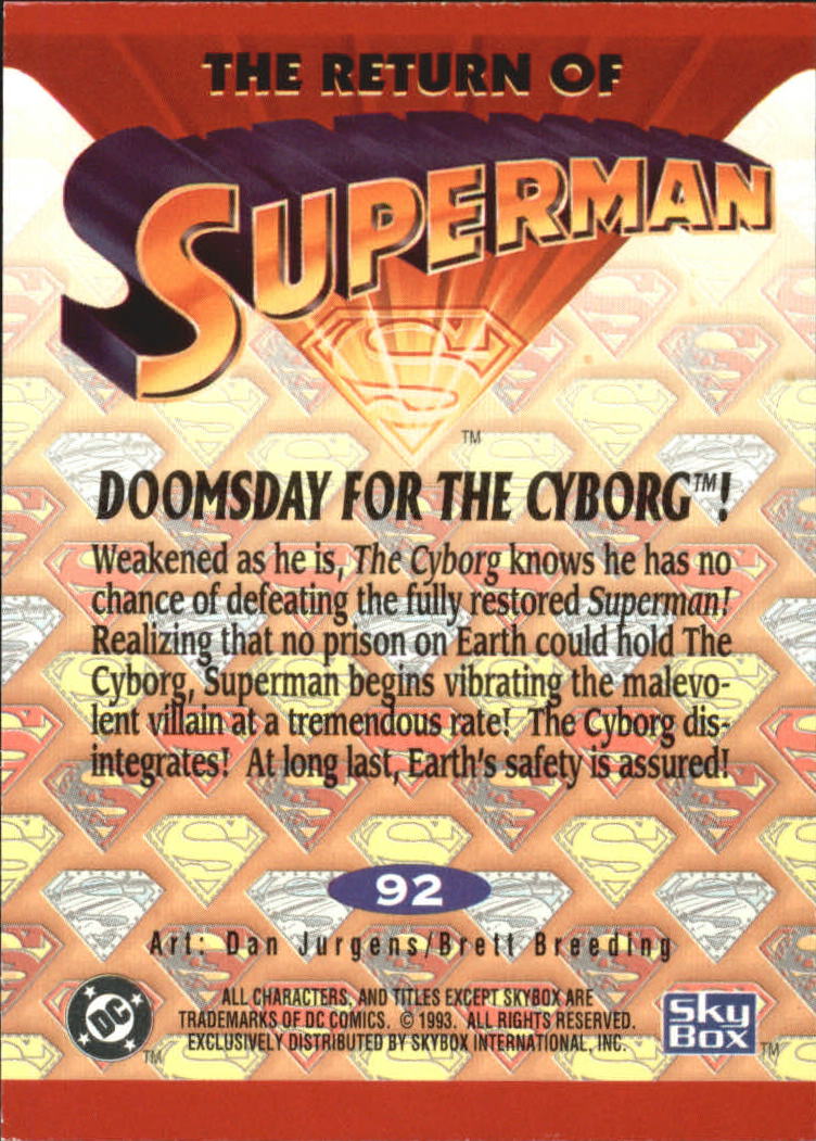 1993 SkyBox Return of Superman #92 Doomsday for the Cyborg back image