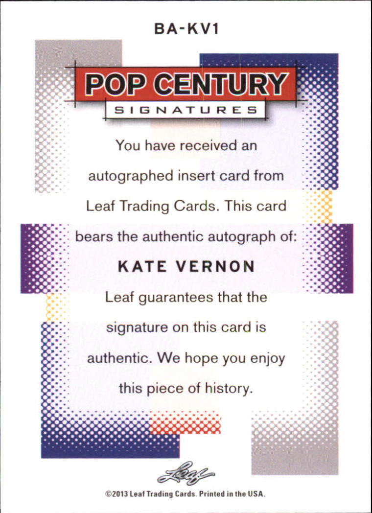 2013 Leaf Pop Century #BAKV1 Kate Vernon back image