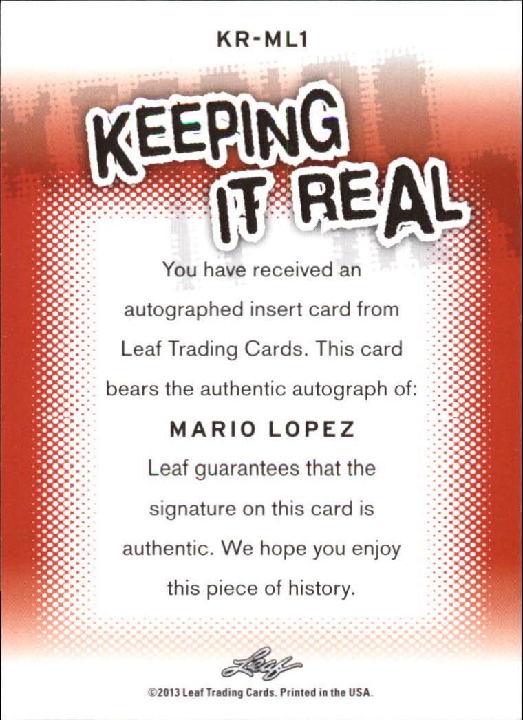 2013 Leaf Pop Century Keeping It Real Autographs Blue #KRML1 Mario Lopez back image