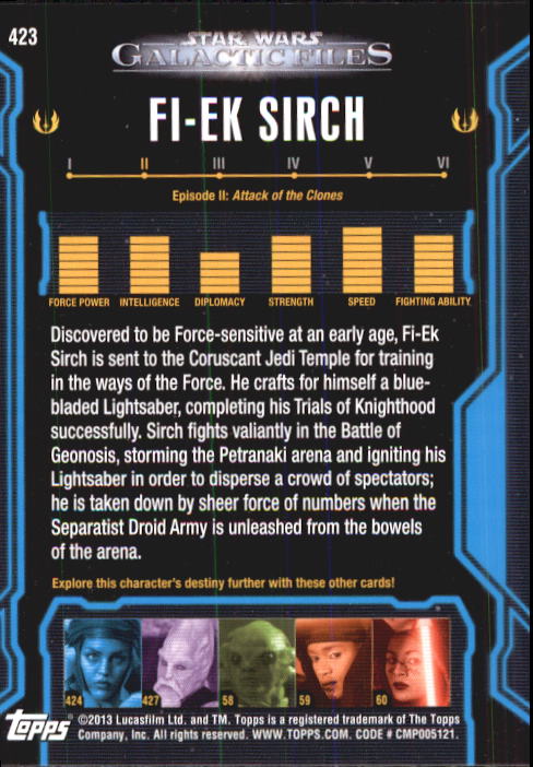 2013 Topps Star Wars Galactic Files 2 #423 Fi-Ek Sirch back image