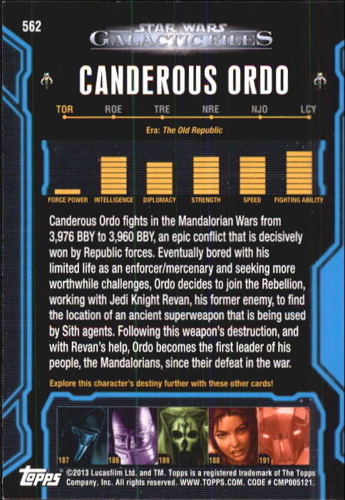 2013 Topps Star Wars Galactic Files 2 #562 Canderous Ordo back image