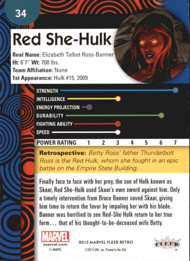 2013 Fleer Retro Marvel #34 Red She-Hulk back image