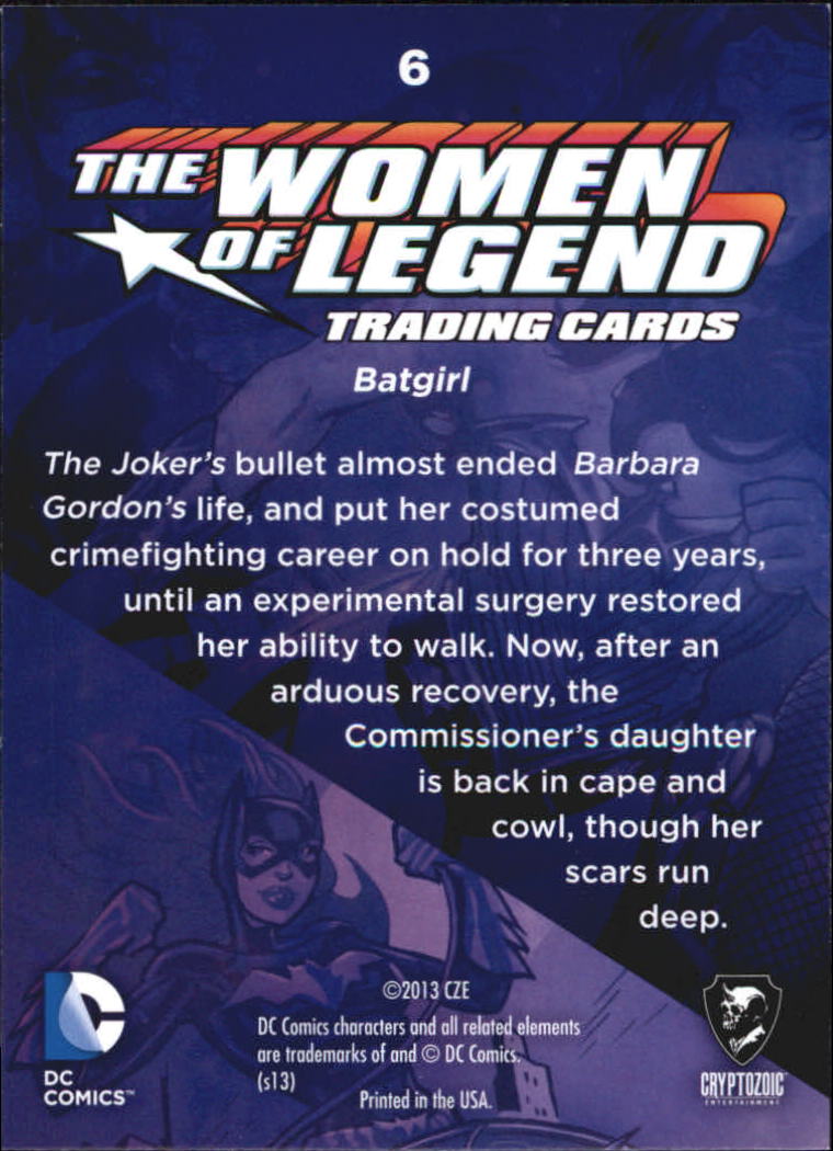 2013 Cryptozoic DC Comics Women of Legend #6 Batgirl back image
