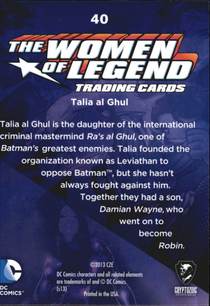 2013 Cryptozoic DC Comics Women of Legend #40 Talia al Ghul back image