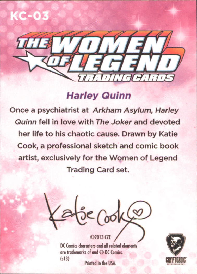 2013 Cryptozoic DC Comics Women of Legend Katie Cook Stickers #KC3 Harley Quinn back image