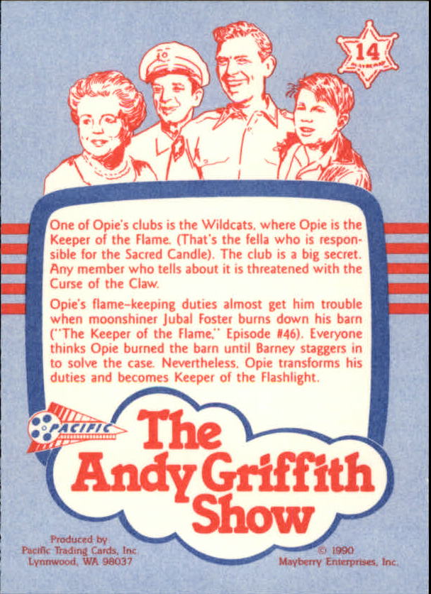 1990-91 Pacific Andy Griffith Show Complete Series #14 Keeper of the Flame back image