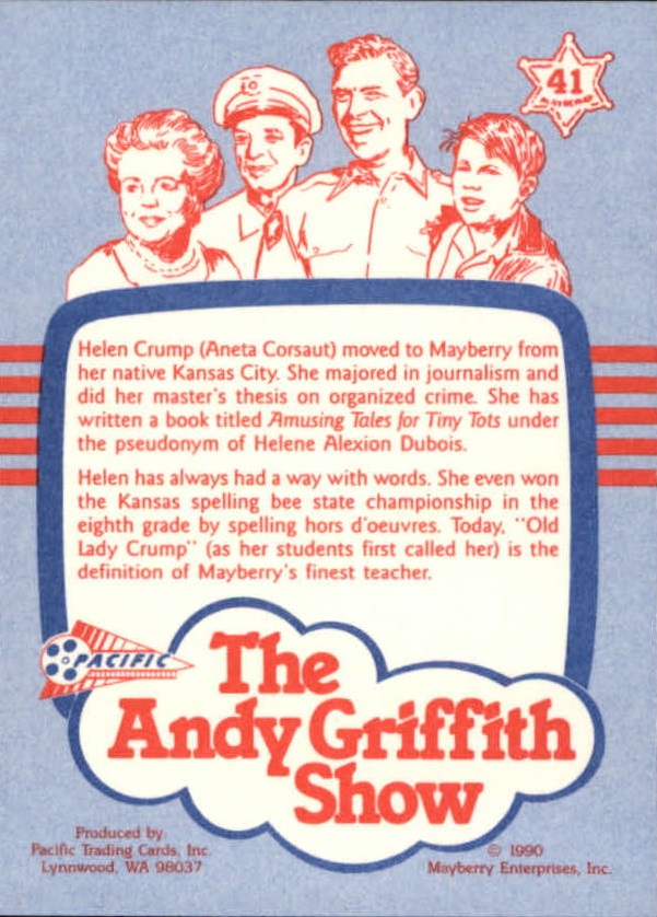 1990-91 Pacific Andy Griffith Show Complete Series #41 Helen Crump back image