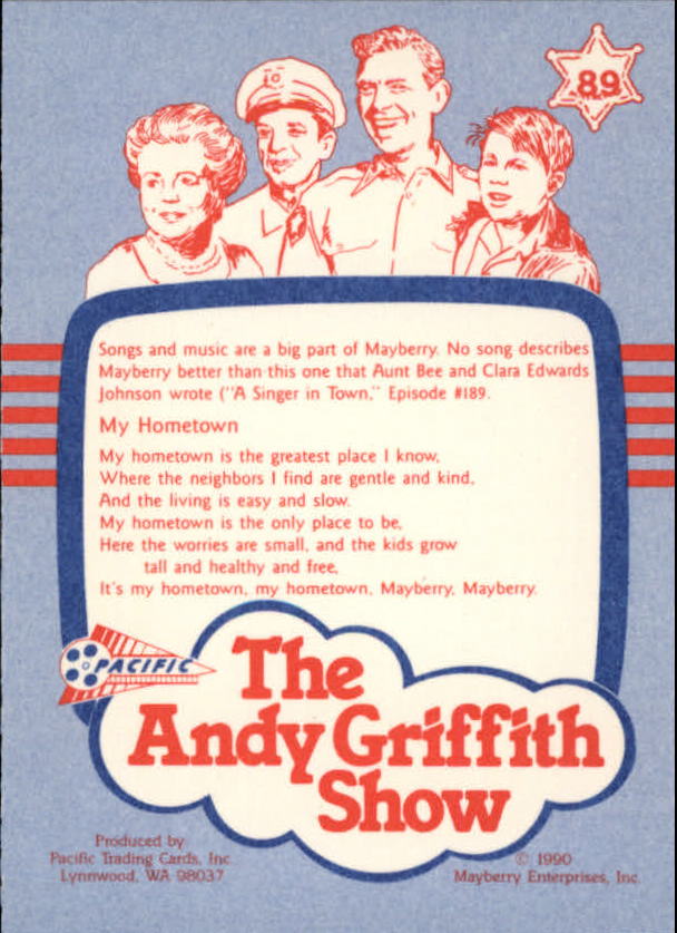 Andy Griffith Show Series One (1990 Pacific) "Main Set" Cards #1 to #110 - Picture 175 of 217