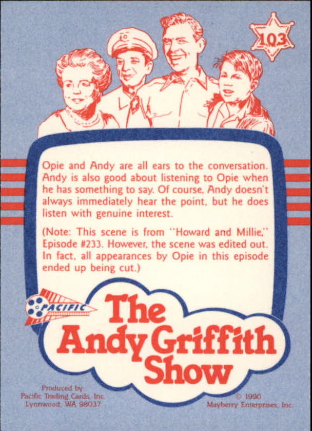 1990-91 Pacific Andy Griffith Show Complete Series #103 Fireside Chat back image