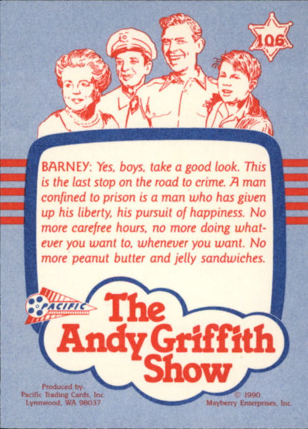 Andy Griffith Show Series One (1990 Pacific) "Main Set" Cards #1 to #110 - Picture 209 of 217