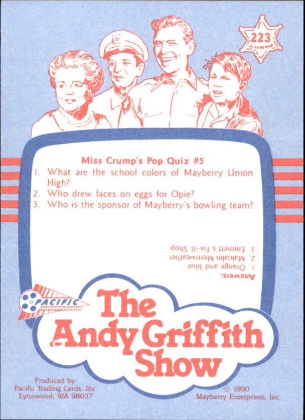 Andy Griffith Show Series Three (1991 Pacific) "Main Set" Cards #221 to #330