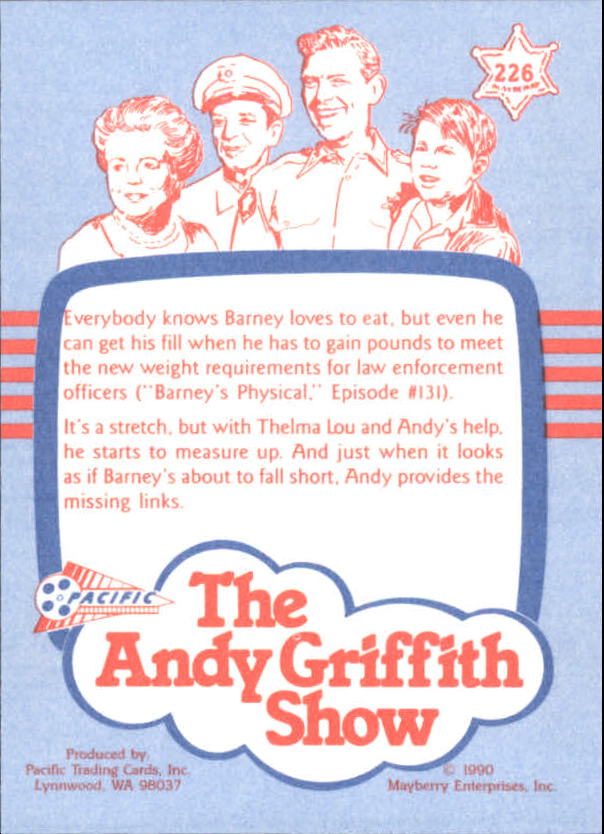 Andy Griffith Show Series Three (1991 Pacific) "Main Set" Cards #221 to #330