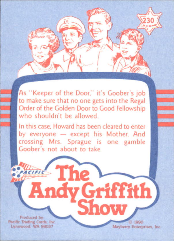 Andy Griffith Show Series Three (1991 Pacific) "Main Set" Cards #221 to #330