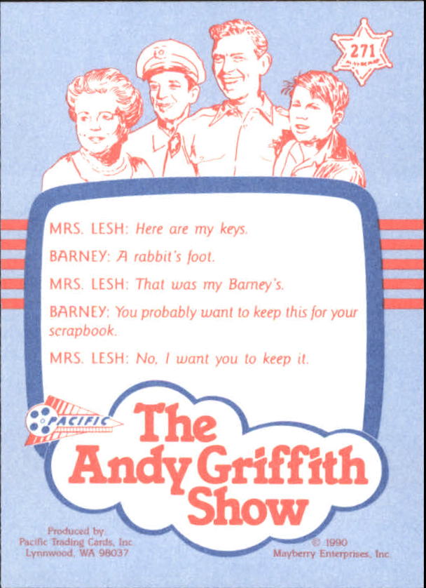 Andy Griffith Show Series Three (1991 Pacific) "Main Set" Cards #221 to #330