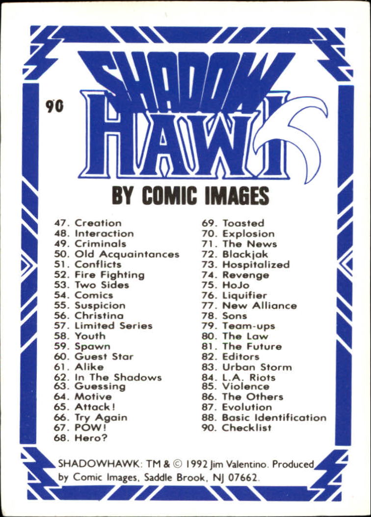1992 Comic Images Shadowhawk 90 Checklist B0813 Nm Mt