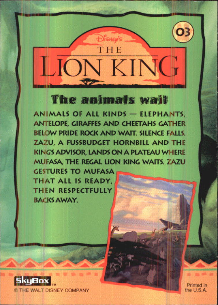 The Lion King (1994 Skybox) "Main Set" Cards #1 to #170 - Picture 7 of 339