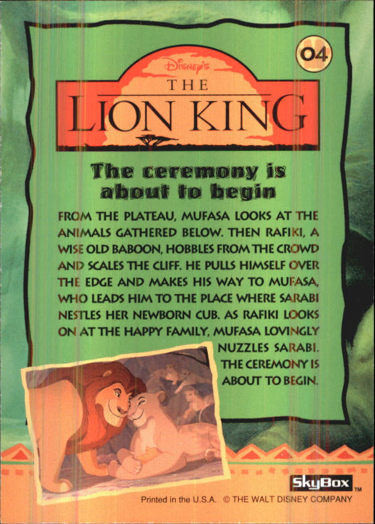 The Lion King (1994 Skybox) "Main Set" Cards #1 to #170 - Picture 9 of 339