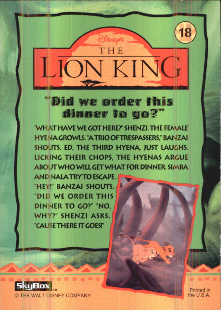 The Lion King (1994 Skybox) "Main Set" Cards #1 to #170 - Picture 37 of 339
