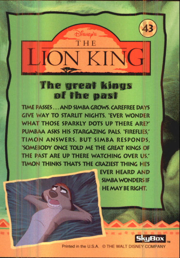 The Lion King (1994 Skybox) "Main Set" Cards #1 to #170 - Picture 87 of 339