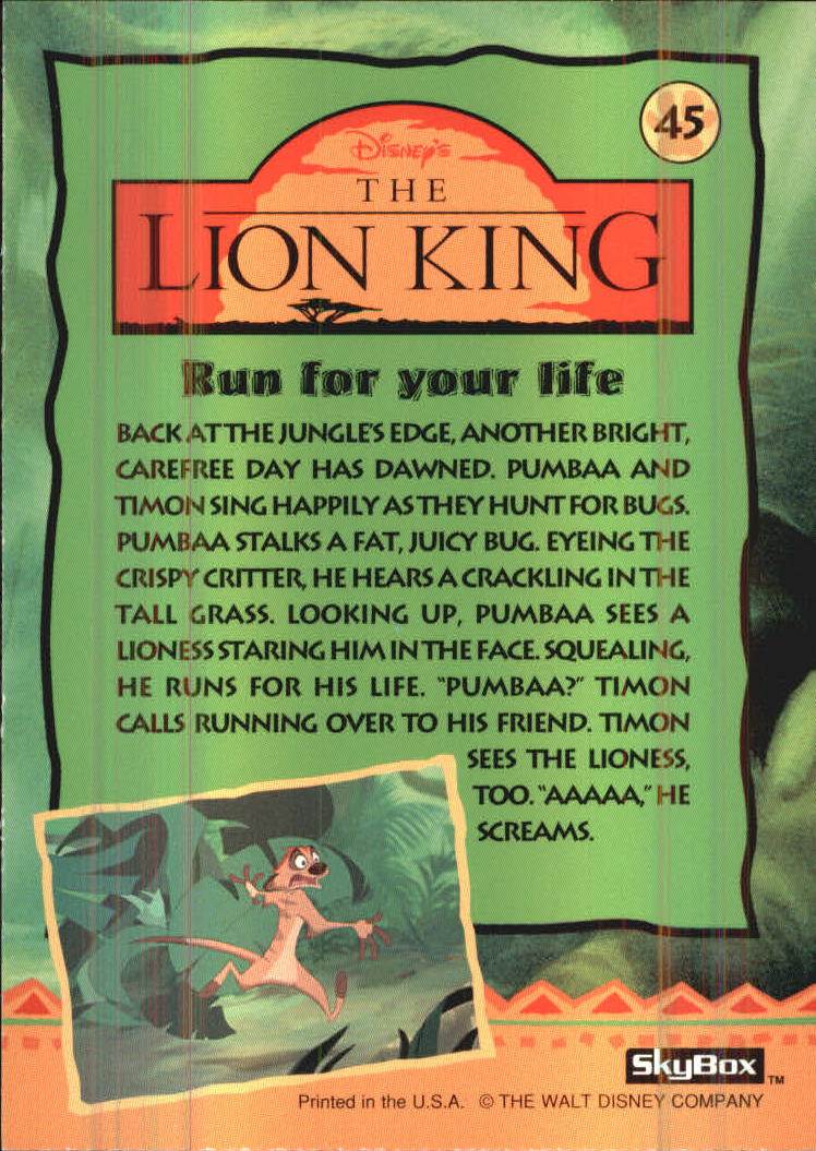 The Lion King (1994 Skybox) "Main Set" Cards #1 to #170 - Picture 91 of 339