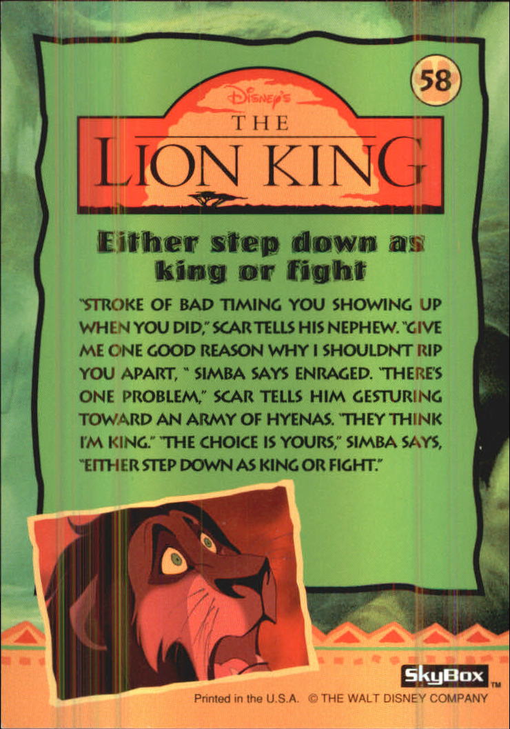 The Lion King (1994 Skybox) "Main Set" Cards #1 to #170 - Picture 117 of 339