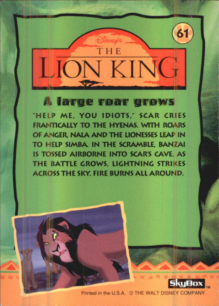 The Lion King (1994 Skybox) "Main Set" Cards #1 to #170 - Picture 123 of 339