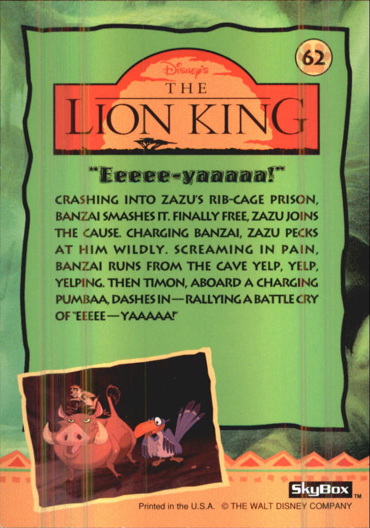 The Lion King (1994 Skybox) "Main Set" Cards #1 to #170 - Picture 125 of 339