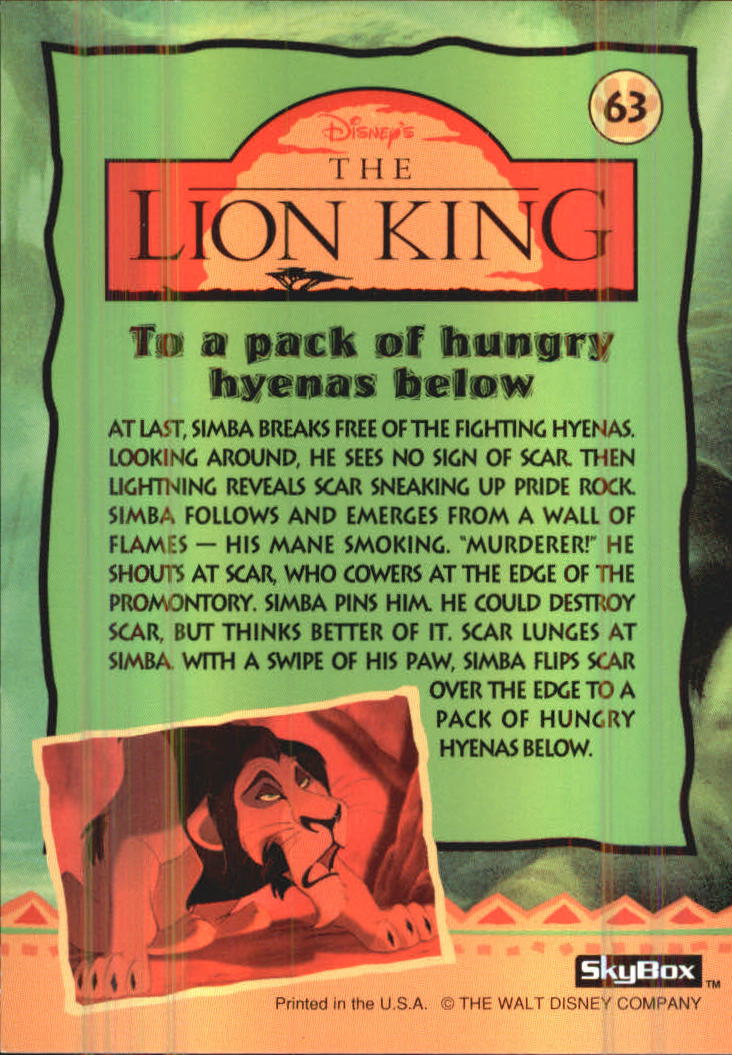 The Lion King (1994 Skybox) "Main Set" Cards #1 to #170 - Picture 127 of 339