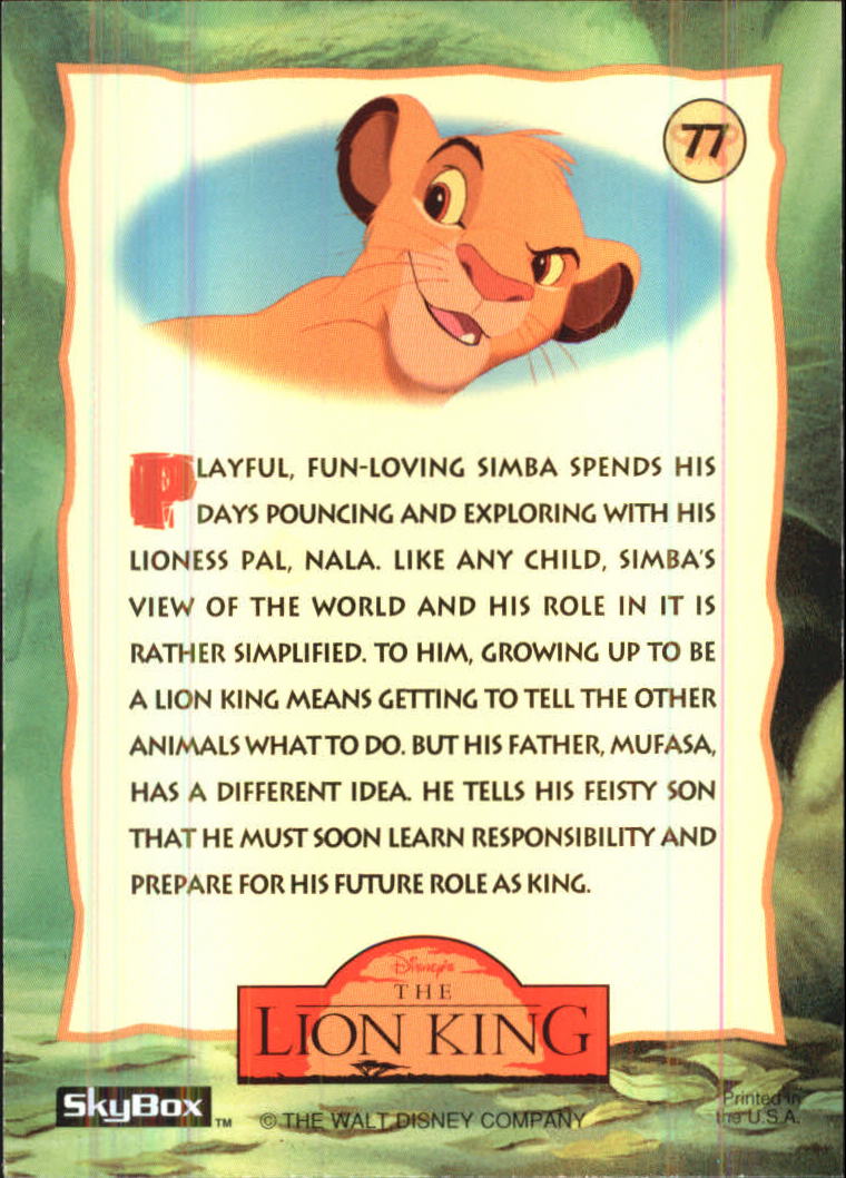 The Lion King (1994 Skybox) "Main Set" Cards #1 to #170 - Picture 155 of 339