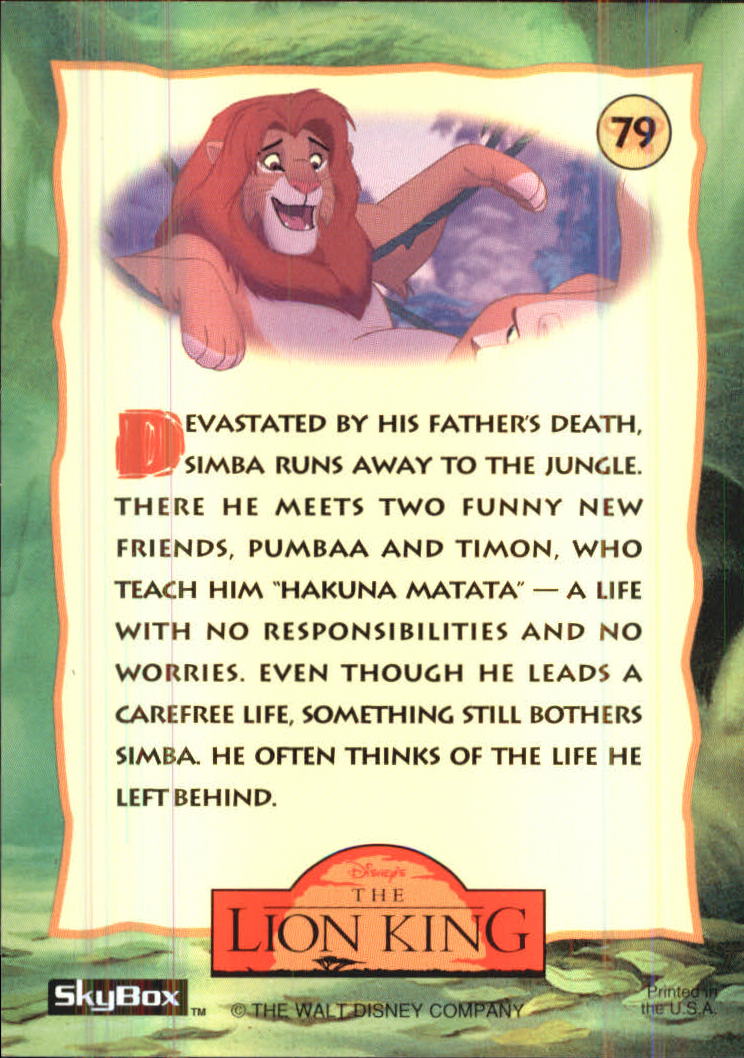 The Lion King (1994 Skybox) "Main Set" Cards #1 to #170 - Picture 159 of 339
