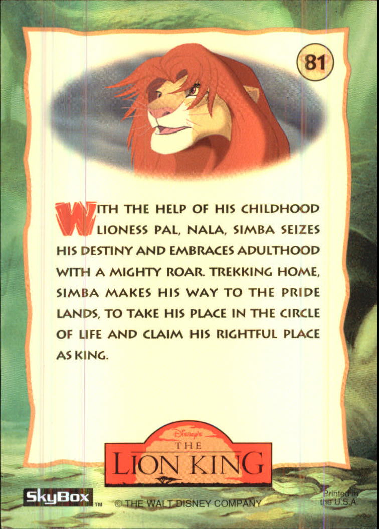 The Lion King (1994 Skybox) "Main Set" Cards #1 to #170 - Picture 163 of 339