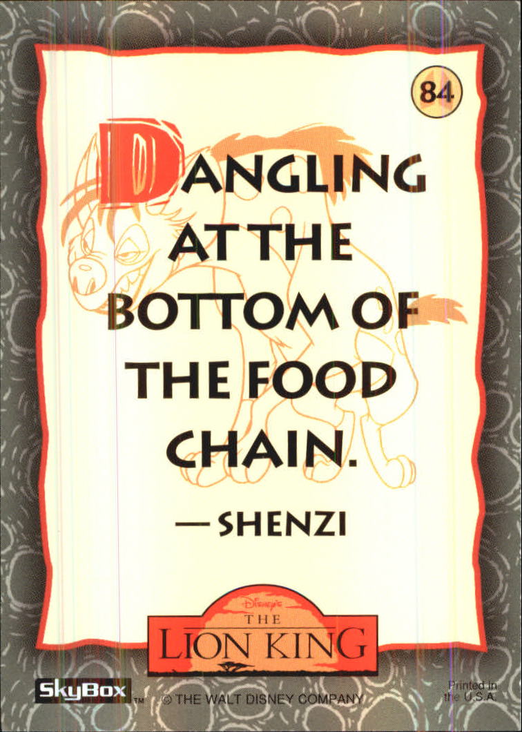 The Lion King (1994 Skybox) "Main Set" Cards #1 to #170 - Picture 169 of 339