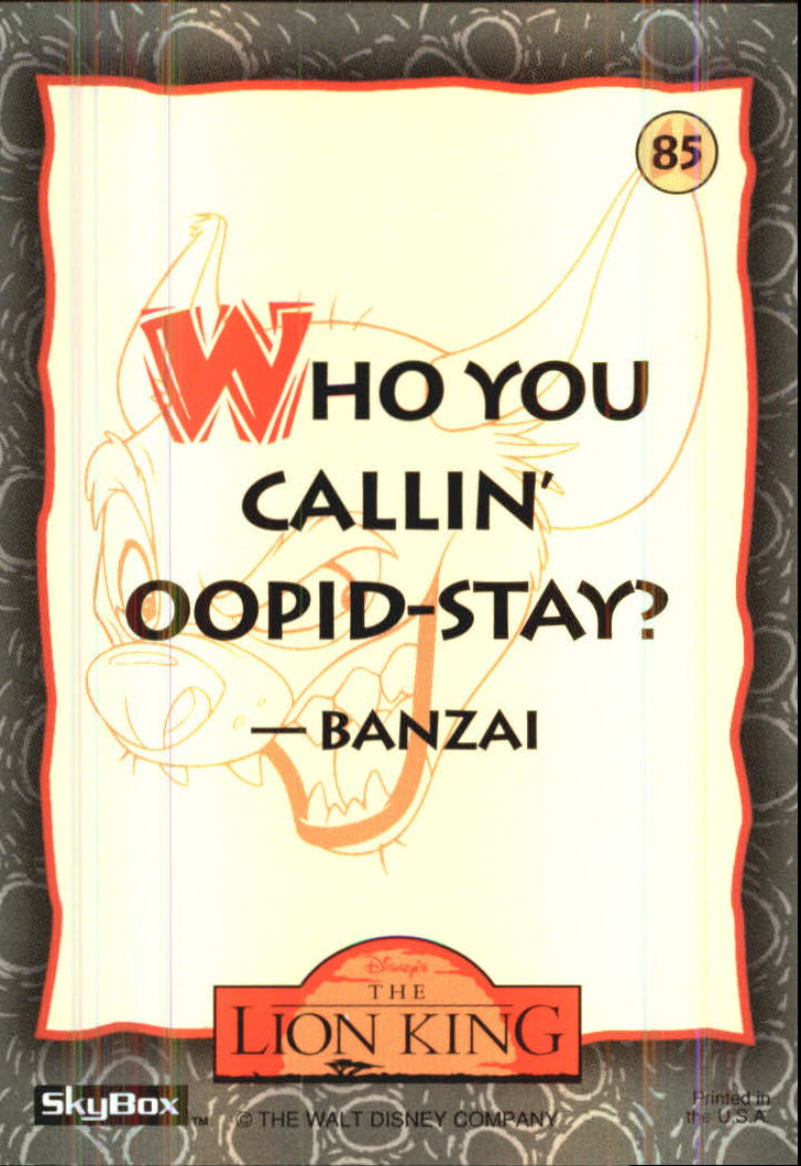 The Lion King (1994 Skybox) "Main Set" Cards #1 to #170 - Picture 171 of 339