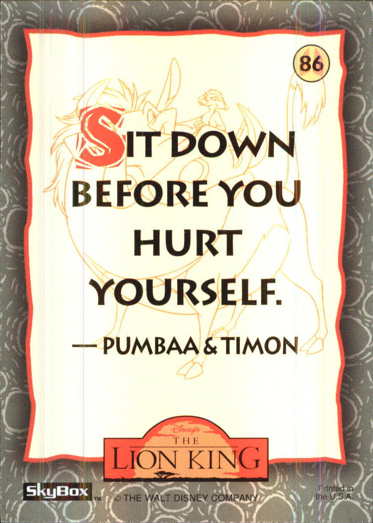 The Lion King (1994 Skybox) "Main Set" Cards #1 to #170 - Picture 173 of 339