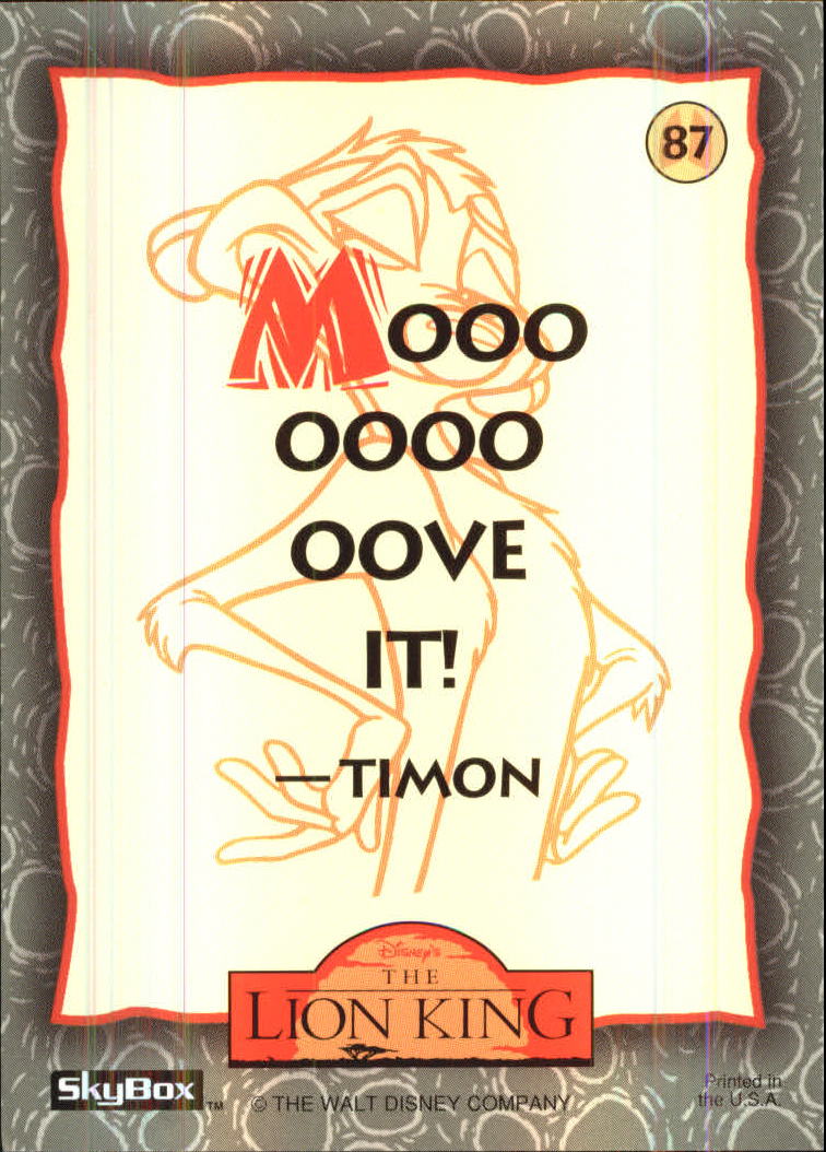 The Lion King (1994 Skybox) "Main Set" Cards #1 to #170 - Picture 175 of 339