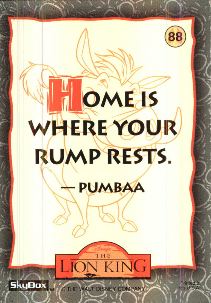 The Lion King (1994 Skybox) "Main Set" Cards #1 to #170 - Picture 177 of 339