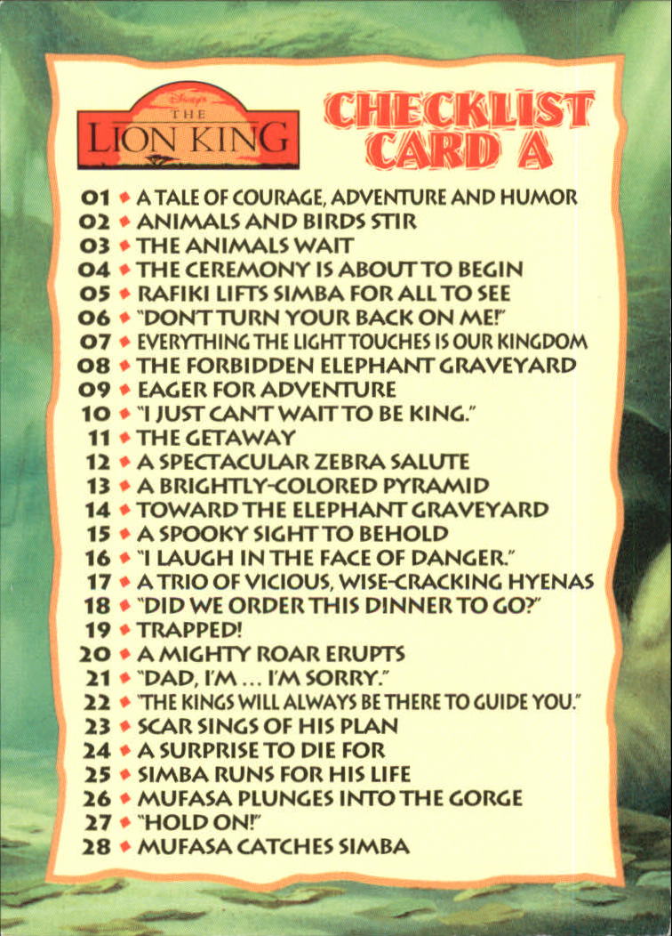 The Lion King (1994 Skybox) "Main Set" Cards #1 to #170 - Picture 178 of 339